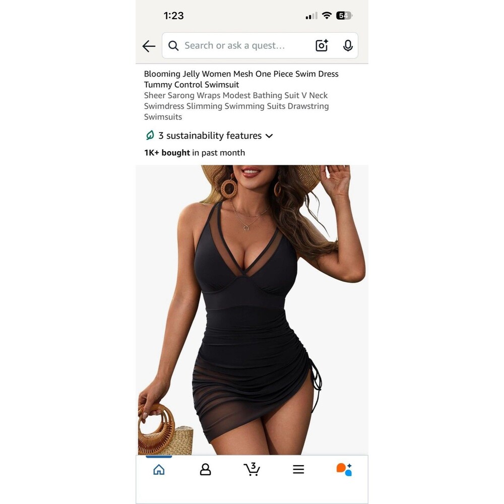 New Women’s One Piece Swim Dress Black Size XL